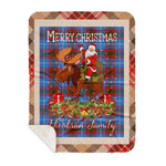 Personalized Gift Plaid Tartan Blanket Clan Nicolson With Moose Lover Xmas Gift Santa Riding Buffalo Plaid Christmas Sherpa Blanket