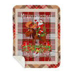 Personalized Gift Plaid Tartan Blanket Clan MacFie With Moose Lover Xmas Gift Santa Riding Buffalo Plaid Christmas Sherpa Blanket