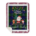 Personalized Gift Tartan Plaid Blanket Clan Campbell With Funny Santa Snowman Reindeer Merry Christmas Gift Sherpa Blanket, blue plaid sherpa blanket,blue tartan sherpa blanket,Buchan,buffalo plaid sherpa blanket,christmas sherpa blanket,Christmas Throw Blanket