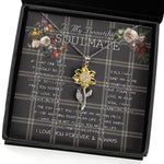 To My Beautiful Soulmate Sunflower Necklace In Your Eyes I Have Found My Home Clan Eternity Tartan Jewelry For Girlfriend, Tartan Sunflower Pendant Necklace, Scottish Tartan Jewelry, valentine necklace, necklace girlfriend, necklace for wife, cute necklaces for girlfriend, jewelry for girlfriend, to my soulmate necklace, to my future wife necklace