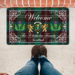 Doormat - Welcome Mat Scottish Clan Chisholm Hunting Ancient Tartan Door Mat, Plaid Doormat With Thistle and Two Lion Scottish