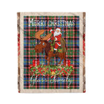 Personalized Gift Plaid Tartan Blanket Clan Glass With Moose Lover Xmas Gift Santa Riding Christmas Fleece Blanket