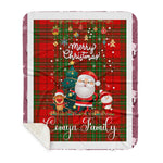 Personalized Gift Tartan Plaid Blanket Clan Comyn Red With Funny Santa Snowman Reindeer Merry Christmas Gift Sherpa Blanket, blue plaid sherpa blanket,blue tartan sherpa blanket,Buchan,buffalo plaid sherpa blanket,christmas sherpa blanket,Christmas Throw Blanket