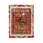Personalized Gift Plaid Tartan Blanket Clan Morrison Red Ancient With Moose Lover Xmas Gift Santa Riding Christmas Fleece Blanket
