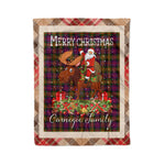 Personalized Gift Plaid Tartan Blanket Clan Carnegie Modern With Moose Lover Xmas Gift Santa Riding Christmas Fleece Blanket