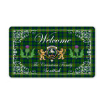 Doormat - Welcome Mat Scottish Clan Cranstoun Modern Tartan Door Mat, Plaid Doormat With Thistle and Two Lion Scottish