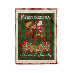Personalized Gift Plaid Tartan Blanket Clan Maxwell Hunting With Moose Lover Xmas Gift Santa Riding Christmas Fleece Blanket