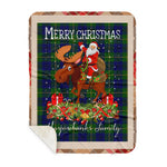 Personalized Gift Plaid Tartan Blanket Clan Marjoribanks Modern With Moose Lover Xmas Gift Santa Riding Plaid Christmas Sherpa Blanket