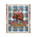 Personalized Gift Plaid Tartan Blanket Clan Stewart Muted Blue With Moose Lover Xmas Gift Santa Riding Christmas Fleece Blanket