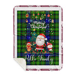 Personalized Gift Tartan Plaid Blanket Clan Rollo With Funny Santa Snowman Reindeer Merry Christmas Gift Sherpa Blanket, blue plaid sherpa blanket,blue tartan sherpa blanket,Buchan,buffalo plaid sherpa blanket,christmas sherpa blanket,Christmas Throw Blanket