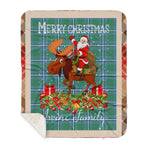 Personalized Gift Plaid Tartan Blanket Clan Irvine With Moose Lover Xmas Gift Santa Riding Buffalo Plaid Christmas Sherpa Blanket