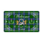 Doormat - Welcome Mat Scottish Clan Badge Forsyth Modern Tartan Door Mat, Plaid Doormat With Thistle and Two Lion Scottish