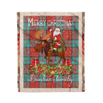 Personalized Gift Plaid Tartan Blanket Clan Dunbar Ancient With Moose Lover Xmas Gift Santa Riding Christmas Fleece Blanket