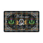 Doormat - Welcome Mat Scottish Clan Badge Denniston Tartan Door Mat, Plaid Doormat With Thistle and Two Lion Scottish