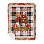 Personalized Gift Plaid Tartan Blanket Clan MacPherson With Moose Lover Xmas Gift Santa Riding Plaid Christmas Sherpa Blanket