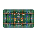 Doormat - Welcome Mat Scottish Clan Davidson Ancient Tartan Door Mat, Plaid Doormat With Thistle and Two Lion Scottish