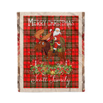 Personalized Gift Plaid Tartan Blanket Clan Scott With Moose Lover Xmas Gift Santa Riding Christmas Fleece Blanket
