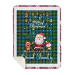 Personalized Gift Tartan Plaid Blanket Clan Grant Hunting With Funny Santa Snowman Reindeer Merry Christmas Gift Sherpa Blanket, blue plaid sherpa blanket,blue tartan sherpa blanket,Buchan,buffalo plaid sherpa blanket,christmas sherpa blanket,Christmas Throw Blanket