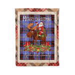 Personalized Gift Plaid Tartan Blanket Clan Rutherford With Moose Lover Xmas Gift Santa Riding Christmas Fleece Blanket