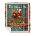 Personalized Gift Plaid Tartan Blanket Clan Paisley With Moose Lover Xmas Gift Santa Riding Buffalo Plaid Christmas Sherpa Blanket
