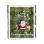 Personalized Gift Tartan Plaid Blanket Clan Cunningham Dress Green With Funny Santa Snowman Reindeer Merry Christmas Fleece Blanket, Home Living Room, Plaid Blanket, Tartan Blanket, Scottish Blanket, Buffalo fleece blanket, Christmas Blanket