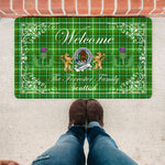 Doormat - Welcome Mat Scottish Clan Badge Forrester Hunting Tartan Door Mat, Plaid Doormat With Thistle and Two Lion Scottish
