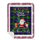 Personalized Gift Tartan Plaid Blanket Clan MacThomas With Funny Santa Snowman Reindeer Merry Christmas Gift Sherpa Blanket, blue plaid sherpa blanket,blue tartan sherpa blanket,Buchan,buffalo plaid sherpa blanket,christmas sherpa blanket,Christmas Throw Blanket
