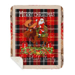 Personalized Gift Plaid Tartan Blanket Clan Marjoribanks With Moose Lover Xmas Gift Santa Riding Plaid Christmas Sherpa Blanket
