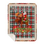 Personalized Gift Plaid Tartan Blanket Clan Graham With Moose Lover Xmas Gift Santa Riding Buffalo Plaid Christmas Sherpa Blanket