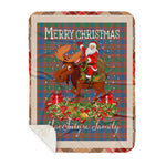 Personalized Gift Plaid Tartan Blanket Clan MacIntyre Ancient With Moose Lover Xmas Gift Santa Riding Buffalo Plaid Christmas Sherpa Blanket