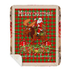 Personalized Gift Plaid Tartan Blanket Clan Gartshore With Moose Lover Xmas Gift Santa Riding Buffalo Plaid Christmas Sherpa Blanket