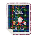 Personalized Gift Tartan Plaid Blanket Clan Smith Modern With Funny Santa Snowman Reindeer Merry Christmas Gift Sherpa Blanket, blue plaid sherpa blanket,blue tartan sherpa blanket,Buchan,buffalo plaid sherpa blanket,christmas sherpa blanket,Christmas Throw Blanket