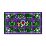 Doormat - Welcome Mat Scottish Clan Badge Elphinstone Tartan Door Mat, Plaid Doormat With Thistle and Two Lion Scottish