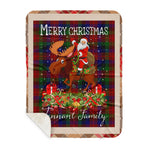 Personalized Gift Plaid Tartan Blanket Clan Tennant With Moose Lover Xmas Gift Santa Riding Buffalo Plaid Christmas Sherpa Blanket