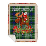 Personalized Gift Plaid Tartan Blanket Clan Tweedside With Moose Lover Xmas Gift Santa Riding Buffalo Plaid Christmas Sherpa Blanket