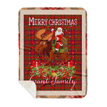 Personalized Gift Plaid Tartan Blanket Clan Grant of Rothiemurchus With Moose Lover Xmas Gift Santa Riding Buffalo Plaid Christmas Sherpa Blanket