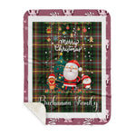 Personalized Gift Tartan Plaid Blanket Clan Buchanan Hunting With Funny Santa Snowman Reindeer Merry Christmas Gift Sherpa Blanket, blue plaid sherpa blanket,blue tartan sherpa blanket,Buchan,buffalo plaid sherpa blanket,christmas sherpa blanket,Christmas Throw Blanket