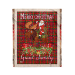 Personalized Gift Plaid Tartan Blanket Clan Grant of Rothiemurchus With Moose Lover Xmas Gift Santa Riding Christmas Fleece Blanket