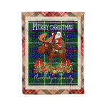 Personalized Gift Plaid Tartan Blanket Clan MacIntyre Hunting Modern With Moose Lover Xmas Gift Santa Riding Christmas Fleece Blanket