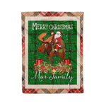 Personalized Gift Plaid Tartan Blanket Clan Mar Tribe With Moose Lover Xmas Gift Santa Riding Christmas Fleece Blanket