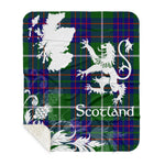 Sherpa Blanket - Tartan Blanket Thistle and Lion Scottish Clan MacIntyre Hunting Modern Plaid Blanket, plaid sherpa blanket queen,purple sherpa blanket,queen sherpa blanket,queen size sherpa blanket,red sherpa blanket,scottish tartan blankets,sherpa blanket,sherpa christmas blanket