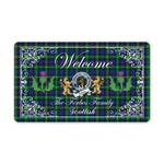 Doormat - Welcome Mat Scottish Clan Badge Forbes Modern Tartan Door Mat, Plaid Doormat With Thistle and Two Lion Scottish