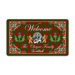 Doormat - Welcome Mat Scottish Clan Badge Cheyne Tartan Door Mat, Plaid Doormat With Thistle and Two Lion Scottish