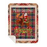 Personalized Gift Plaid Tartan Blanket Clan MacPherson Ancient With Moose Lover Xmas Gift Santa Riding Plaid Christmas Sherpa Blanket