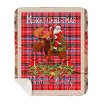 Personalized Gift Plaid Tartan Blanket Clan Preston With Moose Lover Xmas Gift Santa Riding Buffalo Plaid Christmas Sherpa Blanket