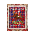 Personalized Gift Plaid Tartan Blanket Clan Galloway Red With Moose Lover Xmas Gift Santa Riding Christmas Fleece Blanket