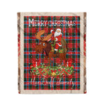 Personalized Gift Plaid Tartan Blanket Clan MacDuff Modern With Moose Lover Xmas Gift Santa Riding Christmas Fleece Blanket