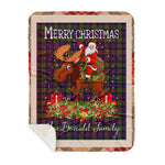 Personalized Gift Plaid Tartan Blanket Clan MacDonald Modern With Moose Lover Xmas Gift Santa Riding Buffalo Plaid Christmas Sherpa Blanket - Sherpa Blanket