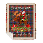 Personalized Gift Plaid Tartan Blanket Clan MacDuff Hunting Modern With Moose Lover Xmas Gift Santa Riding Buffalo Plaid Christmas Sherpa Blanket