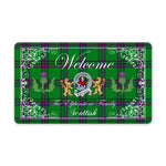 Doormat - Welcome Mat Scottish Clan Badge Elphinstone Hunting Tartan Door Mat, Plaid Doormat With Thistle and Two Lion Scottish
